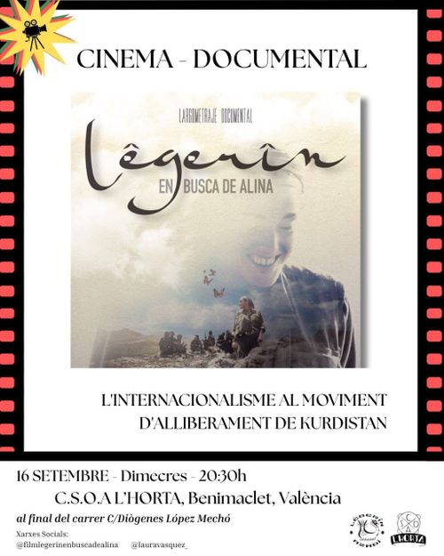 Cinema-Documental “Lêgerîn. En búsqueda de Alina”. L'internacionalisme al moviment d'alliberament de Kurdistán 