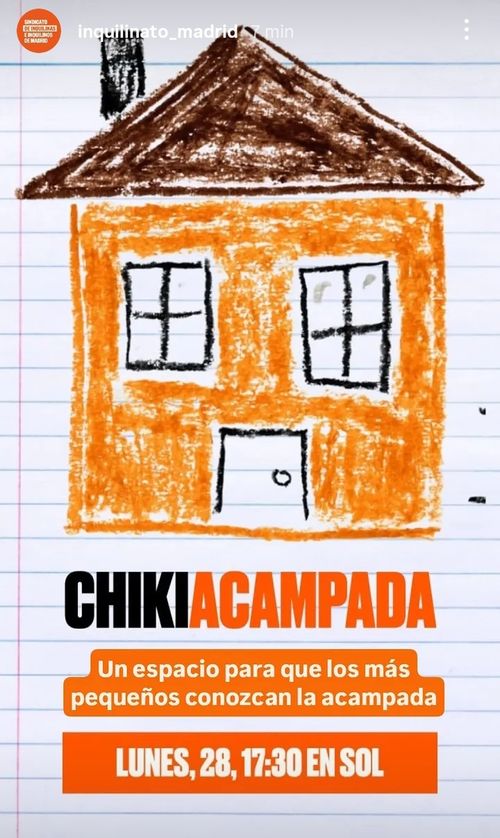Un dibujo en papel de una casa, hecho con ceras  con los colores del logo del inquilinato
