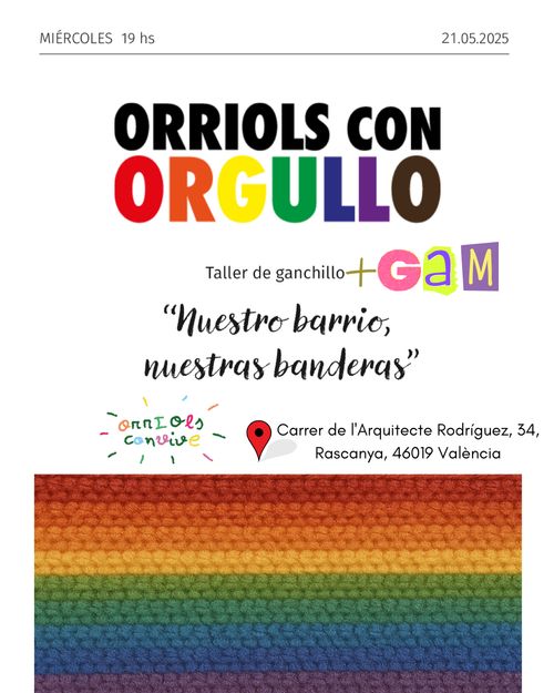 Taller de ganchillo + GAM LGTBIQ+ Orriols con Orgullo