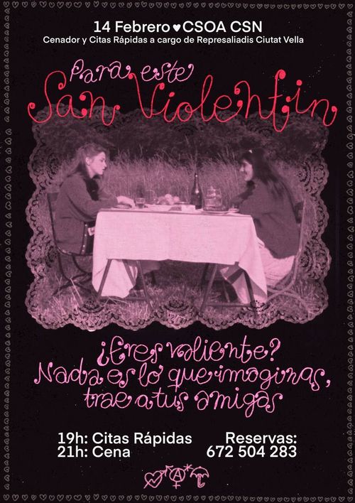 CENADOR Y CITAS RAPIDAS EL 14 DE FEBREO EN EL CSN a cargo de Represaliadis Ciutat Vella