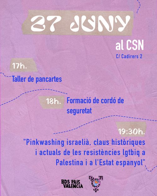 Pinkwashing israelià i claus històriques i actuals de les resistències LGTBIQ a Palestina i a l'Estat espanyol + taller de pancartes i formació de cordó de seguretat