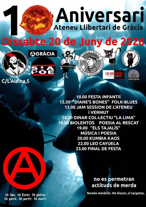✨10 anys 🎂​ Aniversari de l'Ateneu Llibertari de Gràcia