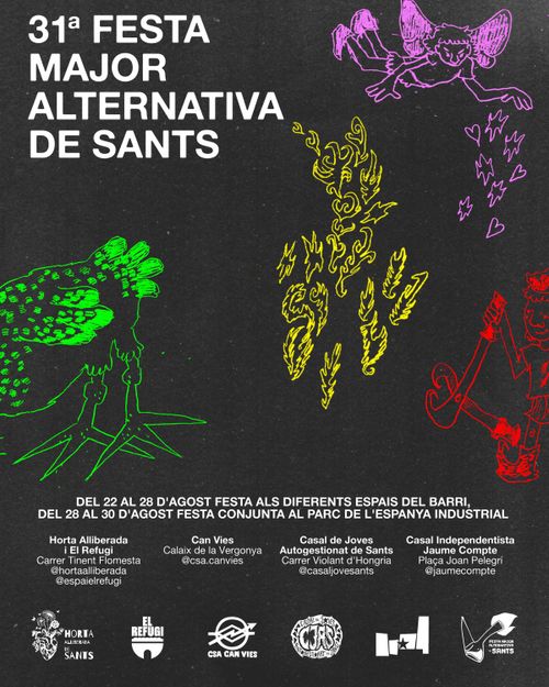 Cartell en fons negre amb textura com de paper, i dibuixos cadascun a un color diferent, com dibuixats a bolígraf, de criatures mitològiques.