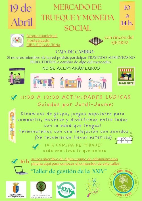 Mercado de trueque, intercambio y moneda social.