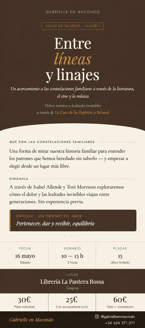 Taller «Entre líneas y linajes». Un acercamiento a las constelaciones familiares a través de la literatura, el cine y la música 