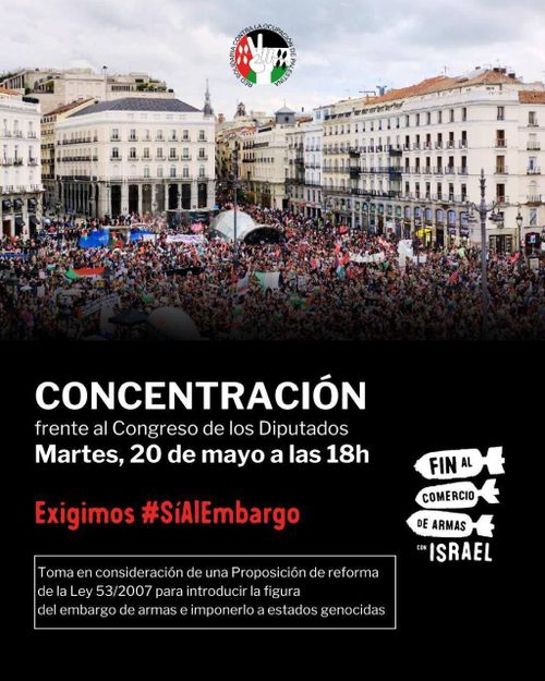 Concentración frente al congreso para que se vote la toma en consideración la reforma de ley para el embargo de armas a estados genocidas