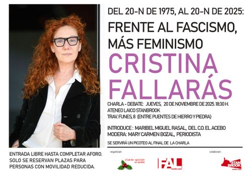 Charla–debate Cristina Fallarás: “Del 20-N de 1975 al 20-N de 2025. Frente al fascismo, más feminismo”