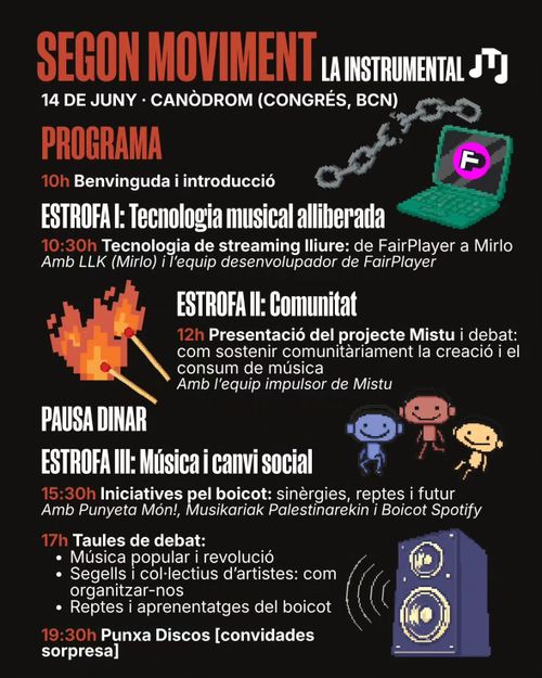 Cartell de fons negre i pixel art amb la programació del Segon Moviment, mateixa informació que al cos de la publicació.