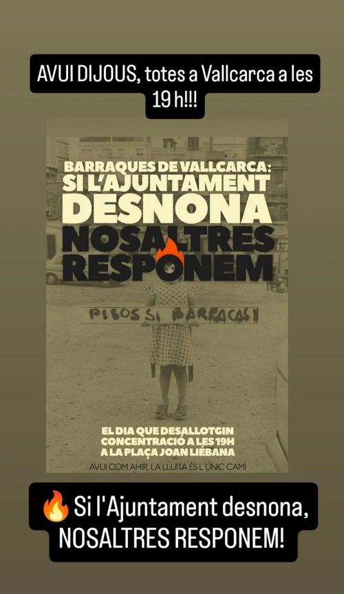 Convocatoria contra desnonament barraques de Vallcarca