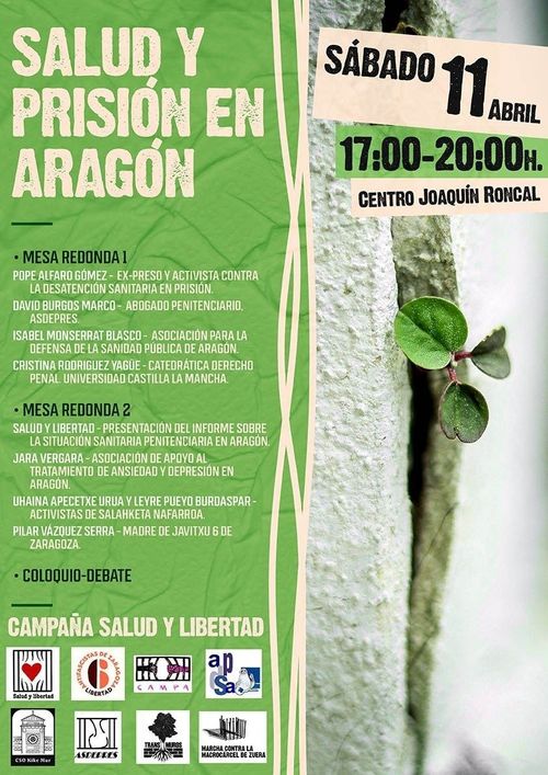 Jornada: Salud y Prisión en Aragón (PREVIA MARCHA A ZUERA)